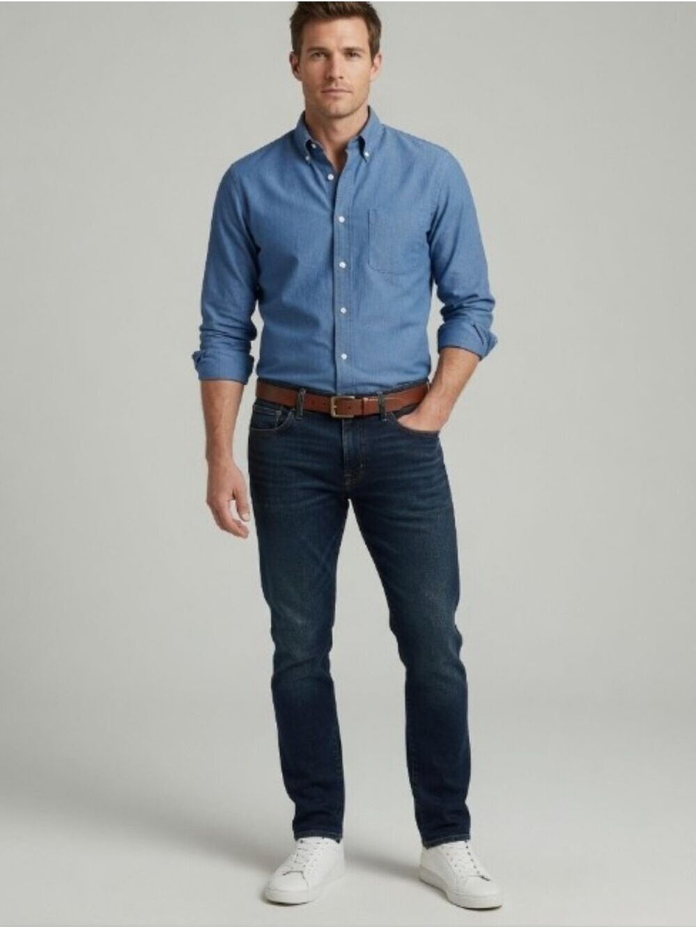 J. Crew Classic Button Down Dress Shirt Chambray Blue Size XL
